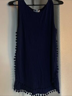 Design History Navy Sleeveless Tank with Pom-Pom Trim